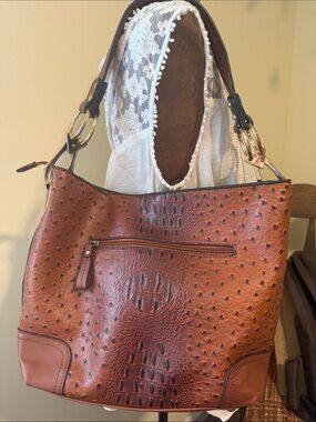 Women's Brown Faux-Ostrich Shoulder/Hobo Bag - Unbranded